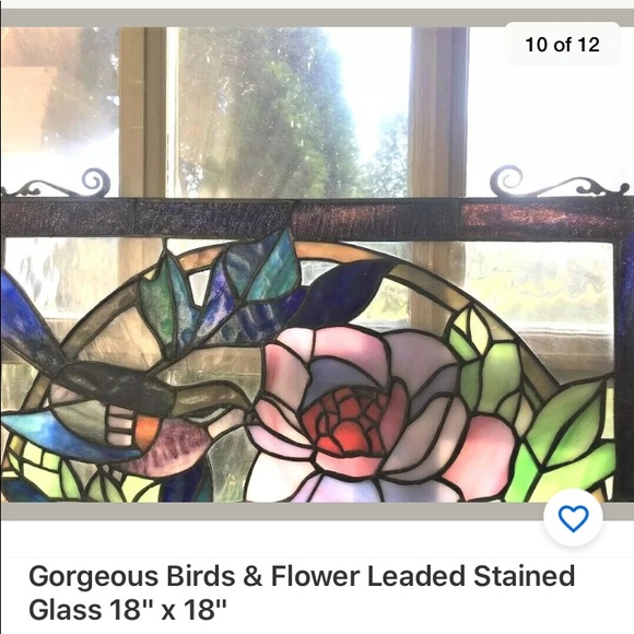 🍀SOLD 🍀Vintage Birds & Flower Leaded Stained Glass 18" - Picture 7 of 8